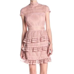 Romeo + Juliet Blush Pink Eyelet Crochet Short Cap Sleeve Mini Party Dress sizeS